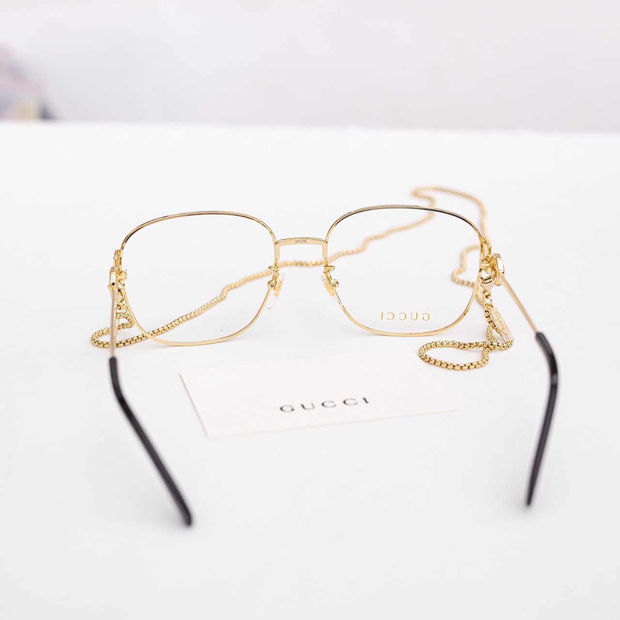 Gọng kính - Kính Gucci  form vuông tròn  màu gold - Logo GG kết hợp chuôi kính