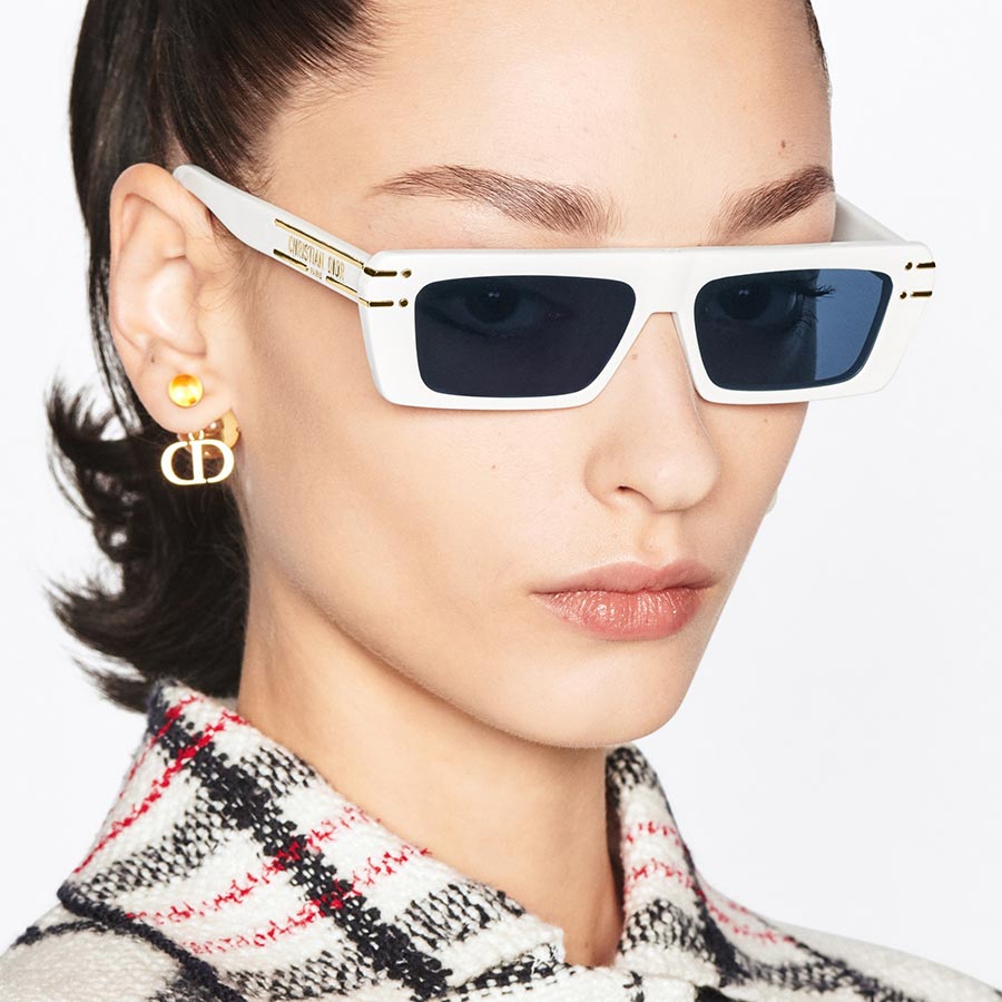 Kính Mát Dior Signature S2U 50B0 White Rectangular Sunglasses Màu Trắng Xanh