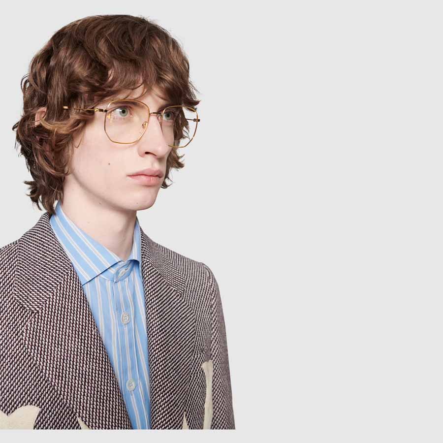 Kính Mắt Cận Gucci Rectangular-Frame Metal Glasses