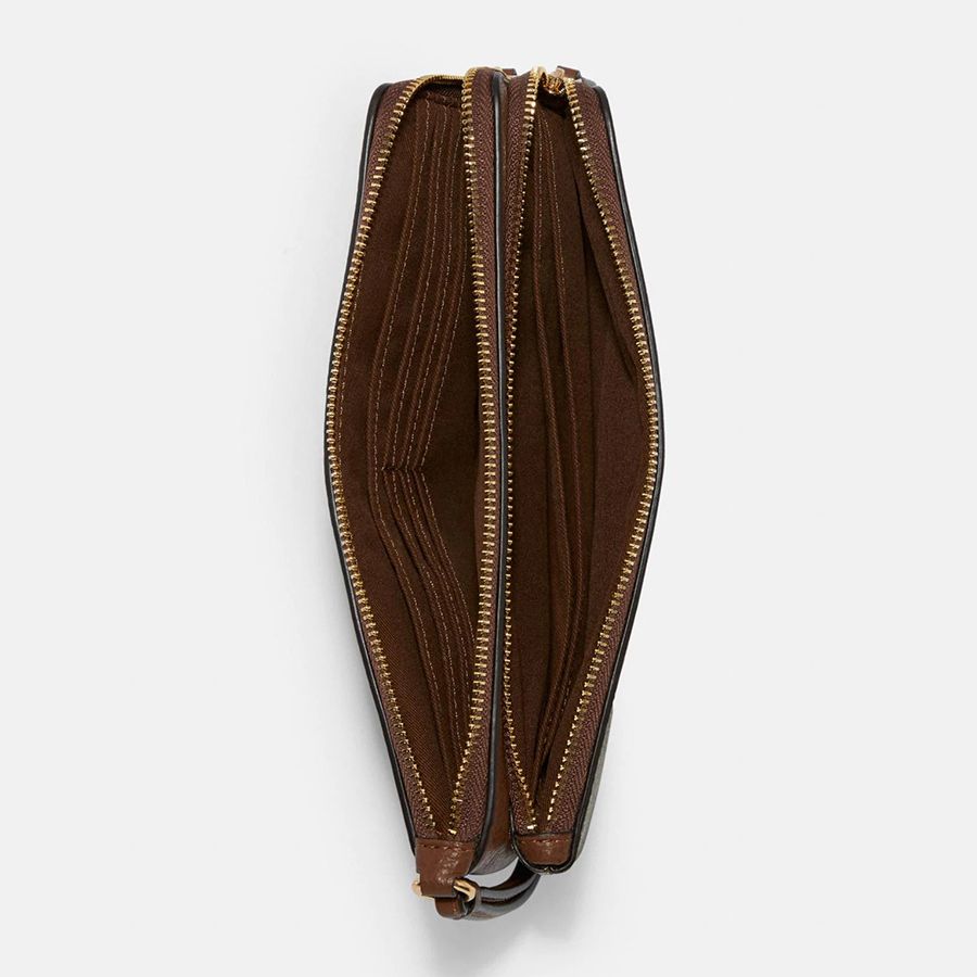 Ví Coach Double Zip Wallet In Signature Canvas C5576 Màu Nâu