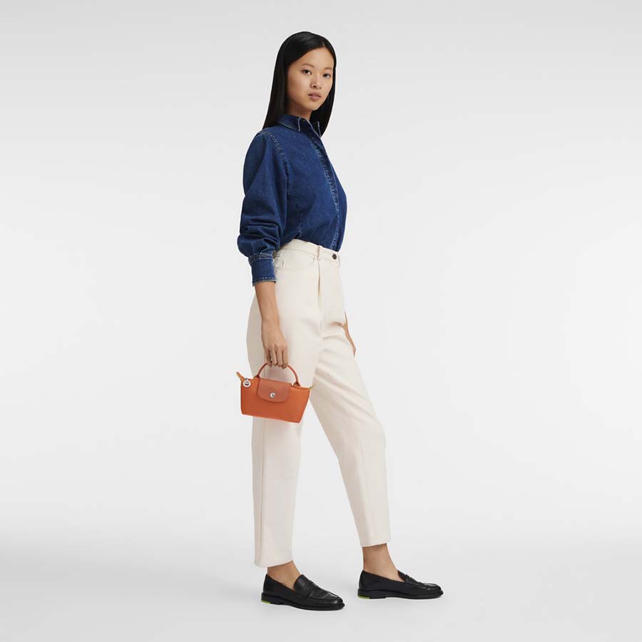 Túi Xách Nữ Long Champ Le Pliage Green Pouch With Handle 34175919P69 Màu Cam