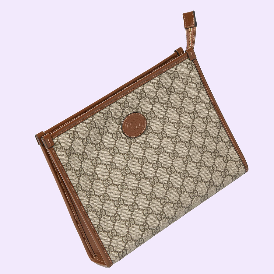 Túi Cầm Tay Nam Gucci Beauty Case With Interlocking G Màu Be Nâu