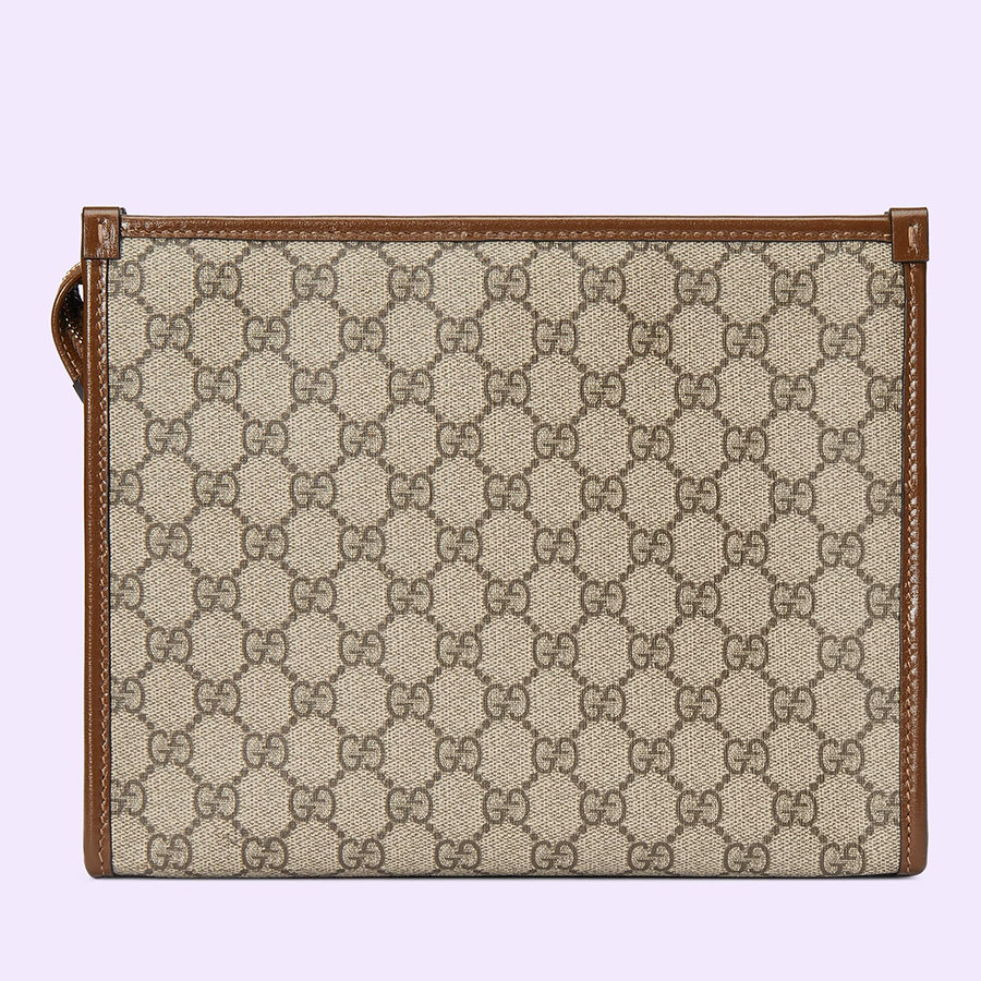 Túi Cầm Tay Nam Gucci Beauty Case With Interlocking G Màu Be Nâu