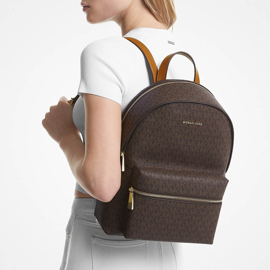 Balo Nữ Michael Kors MK 30S3GYDB6B Sally Medium 2-In-1 Logo and Faux Leather Backpack Brown Màu Nâu