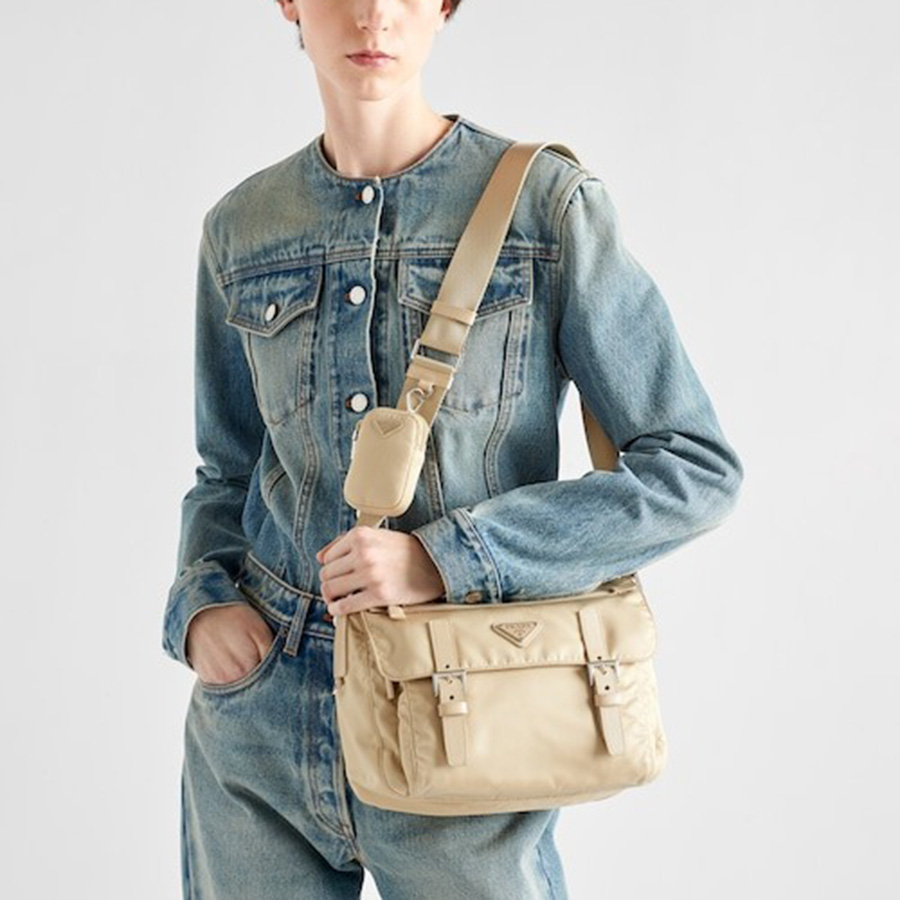 Túi Đeo Chéo Nữ Prada Re-Nylon Shoulder Bag Màu Be