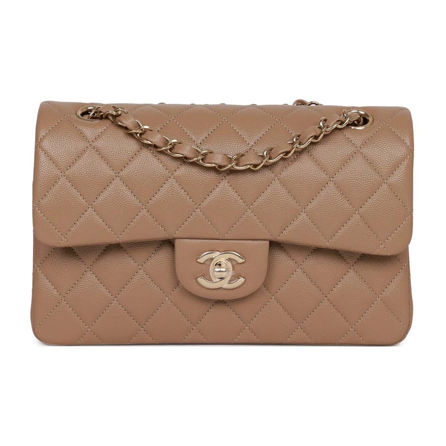 Túi Đeo Chéo Nữ Chanel Small Classic Double Flap Dark Beige Caviar Light Gold Hardware Màu Be Đậm