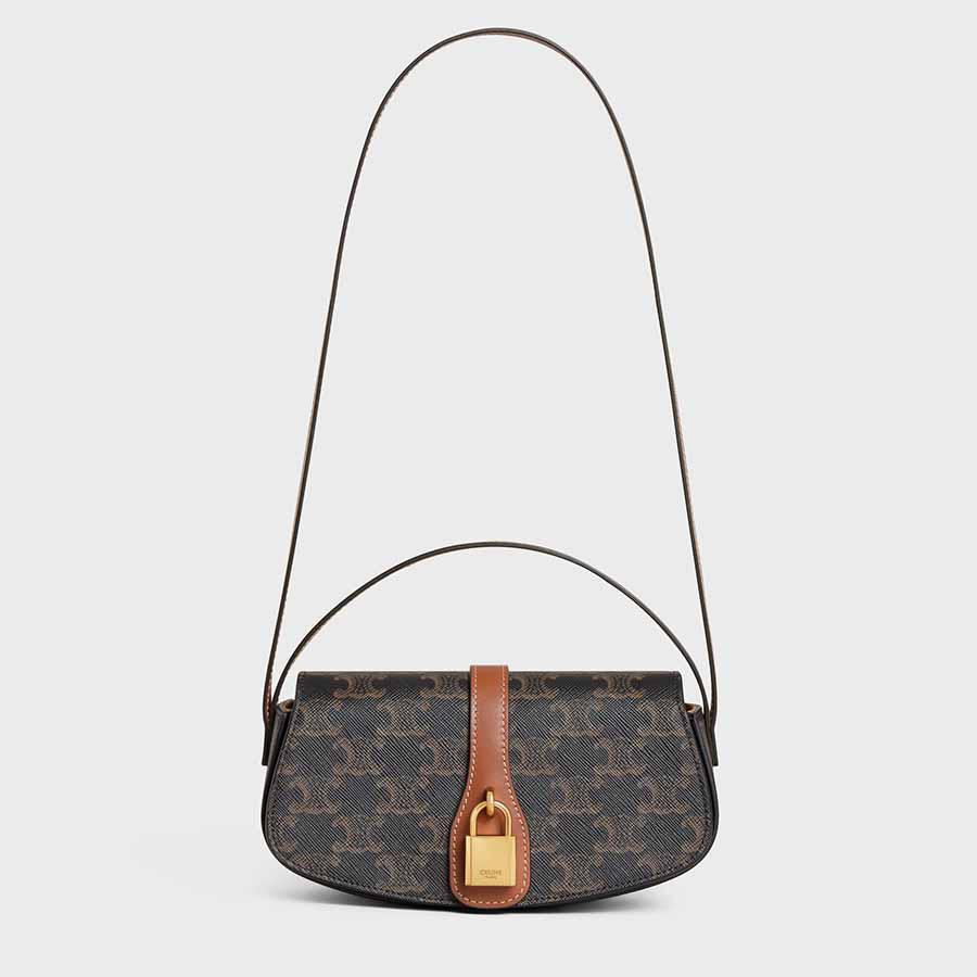 Túi Đeo Chéo Nữ Celine Clutch On Strap Tabou In Triomphe Canvas And Calfskin Tan Màu Đen Nâu