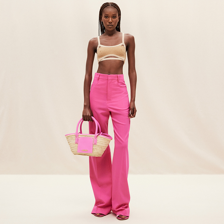 Túi Đeo Chéo Nữ Jacquemus Cói Le Petit Panier Soli Mini Beach Basket Bag Màu Be Hồng