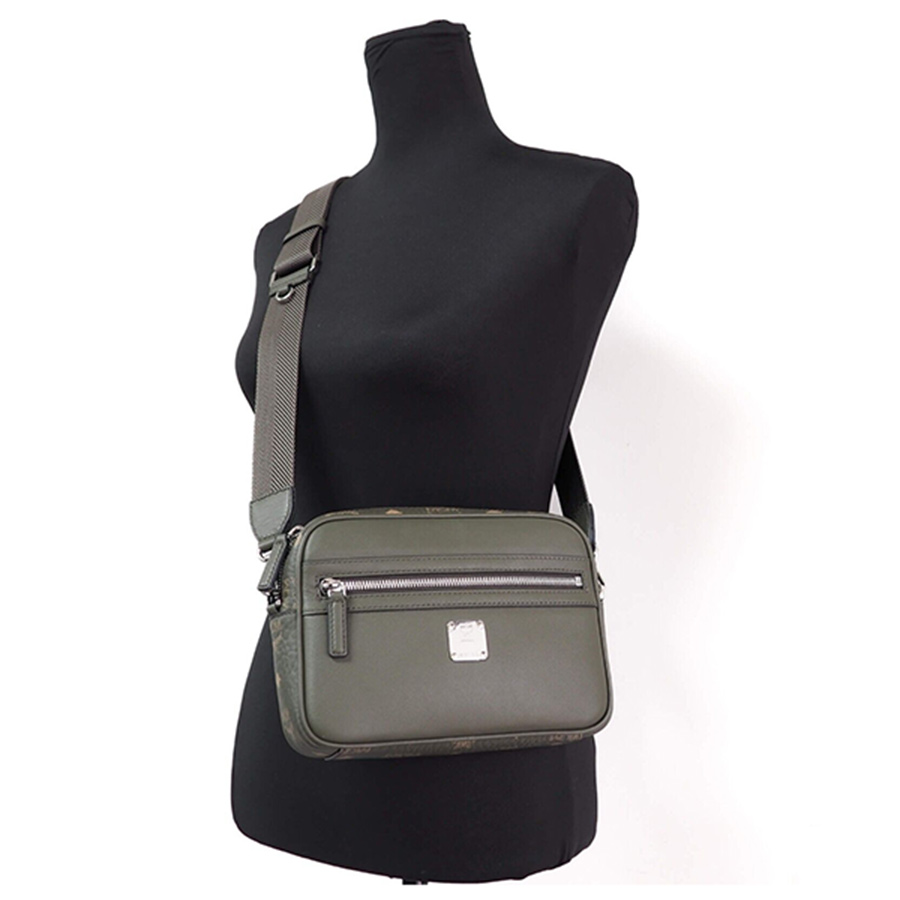 Túi Đeo Chéo MCM Portuna Small Sea Turtle Visetos Leather Crossbody Handbag Purse Bag Màu Xanh Olive