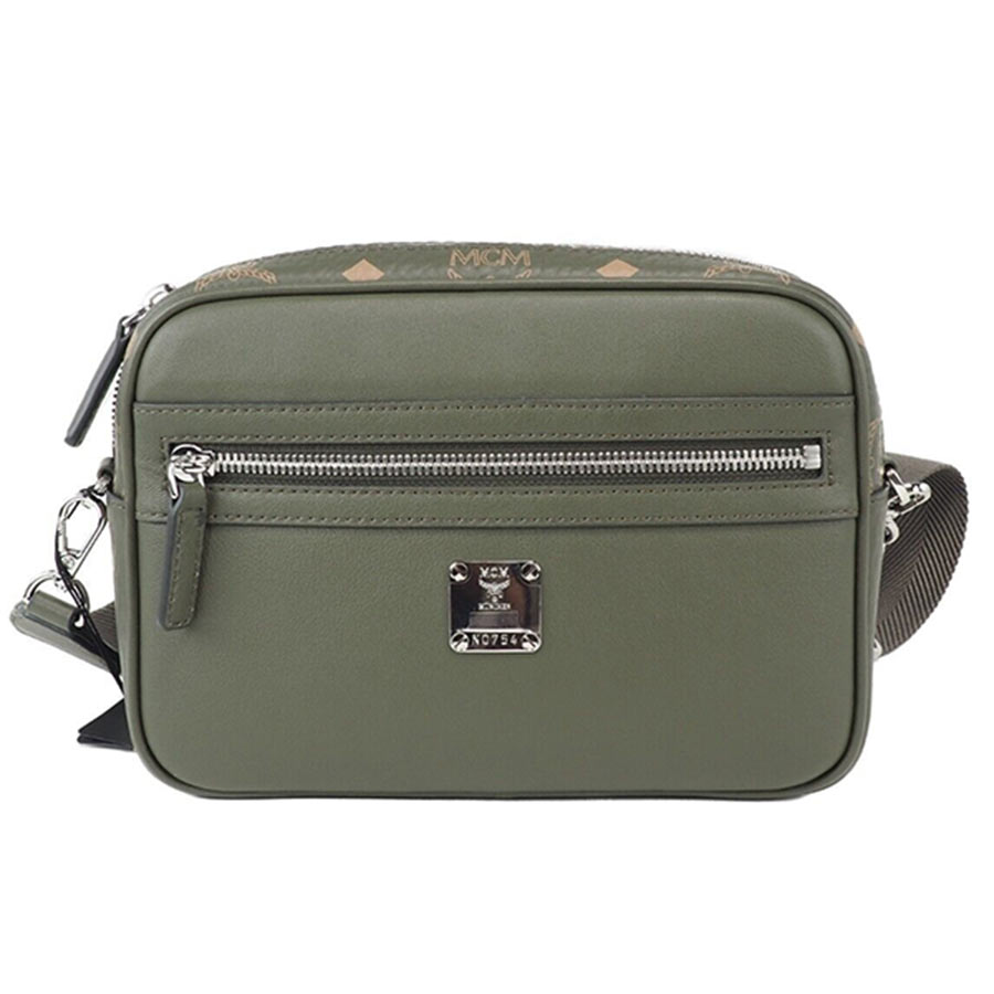Túi Đeo Chéo MCM Portuna Small Sea Turtle Visetos Leather Crossbody Handbag Purse Bag Màu Xanh Olive