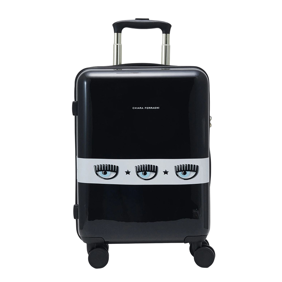 Vali Chiara Ferragni Logomania Hardshell Suitcase Màu Đen Size Cabin