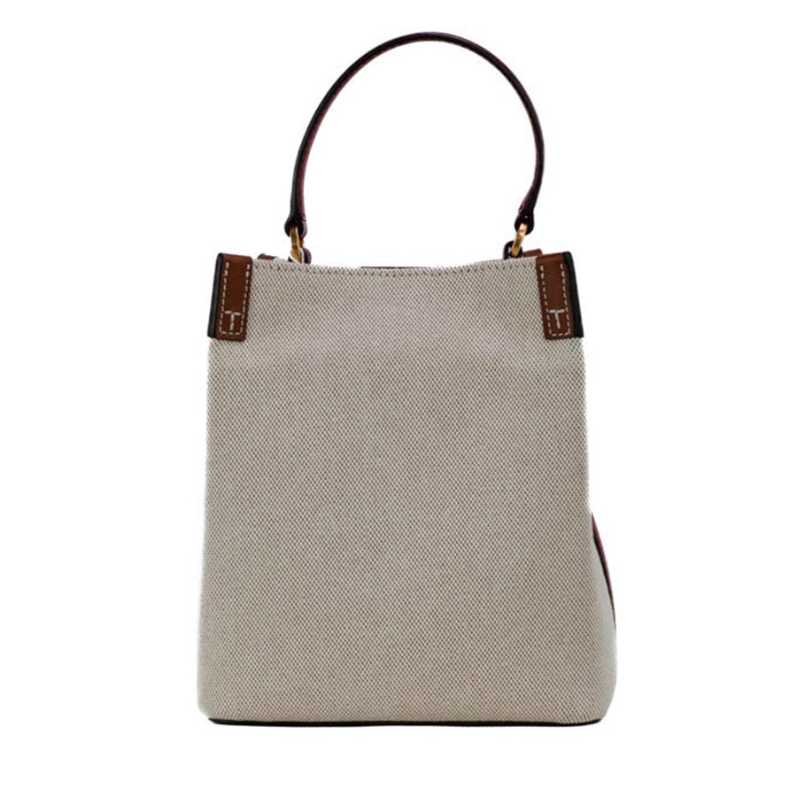 Túi Đeo Chéo Tory Burch (86843) Blake Small Natural Tory Red Canvas Bucket Crossbody Handbag Màu Trắng