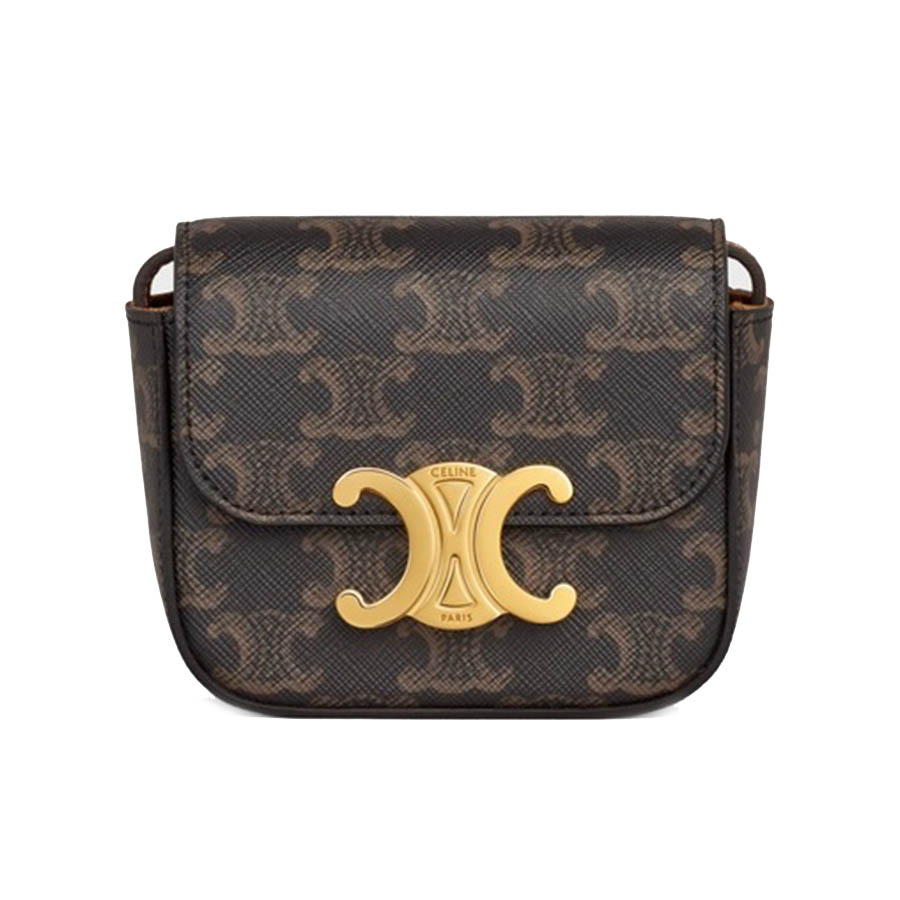 Túi Đeo Chéo Celine Mini Triomphe In Triomphe Canvas And Calfskintan Màu Nâu
