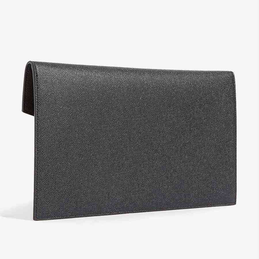 Ví Nữ Yves Saint Laurent YSL Uptown Pouch In Grain De Poudre Embossed Leather Màu Đen