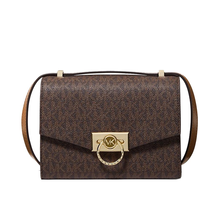 Túi Đeo Chéo Michael Kors MK Hendrix Leather Crossbody Bag Màu Nâu