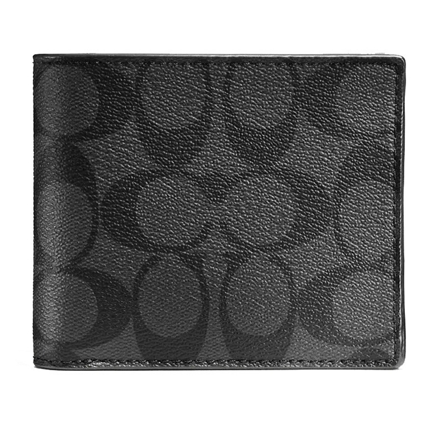 Ví Nam Coach Men's Compact Id Wallet In Signature Canvas F66551 Màu Xám