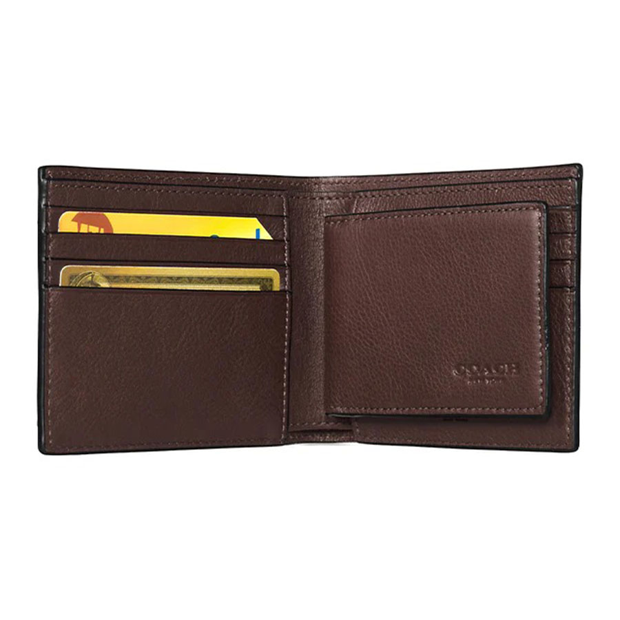 Ví Nam Coach Men Compact Id Wallet In Sport Calf Leather In Mahogany F74991 Màu Nâu Đậm