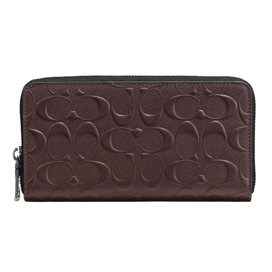 Ví Nam Coach Mens Accordion Zip Around Signature Crossgrain Wallet Leather In Mahogany Màu Nâu Size 18