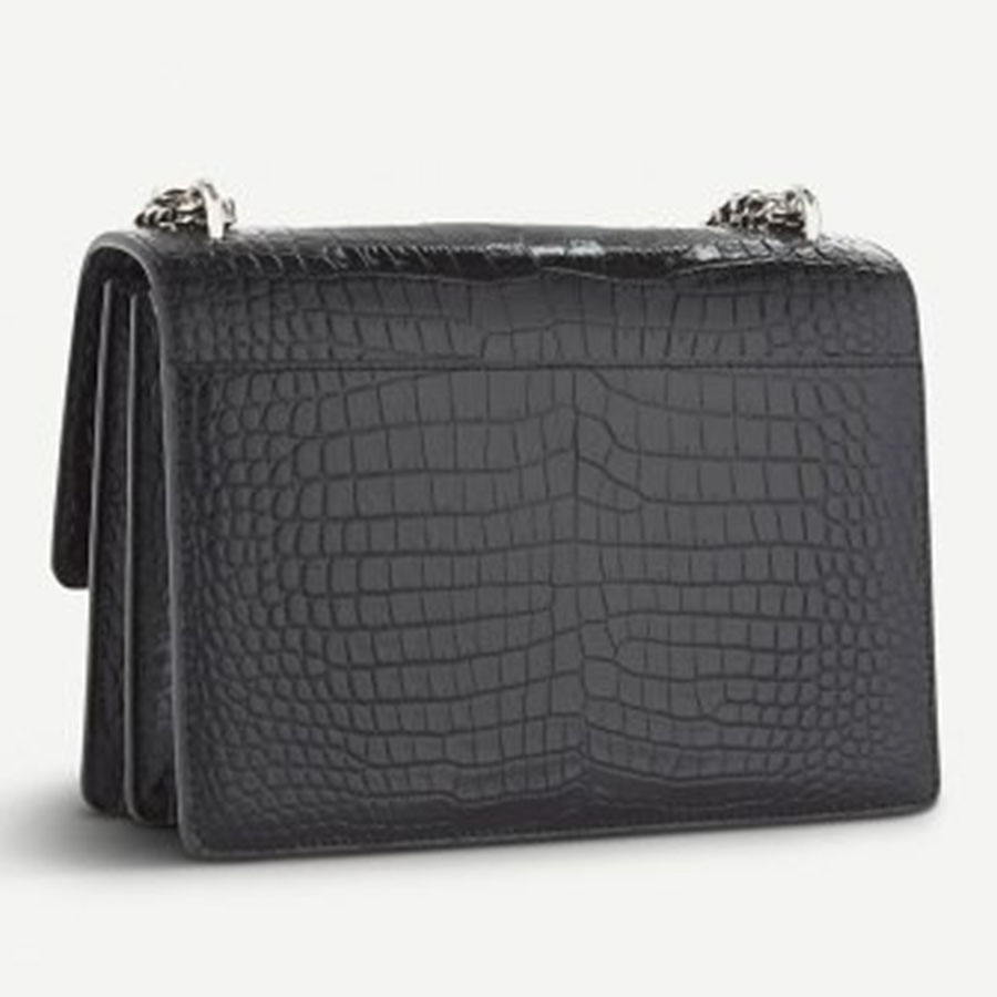 Túi Đeo Chéo Nữ Yves Saint Laurent YSL Sunset Medium Crocodile-Embossed Leather Shoulder Bag Màu Đen Size 22