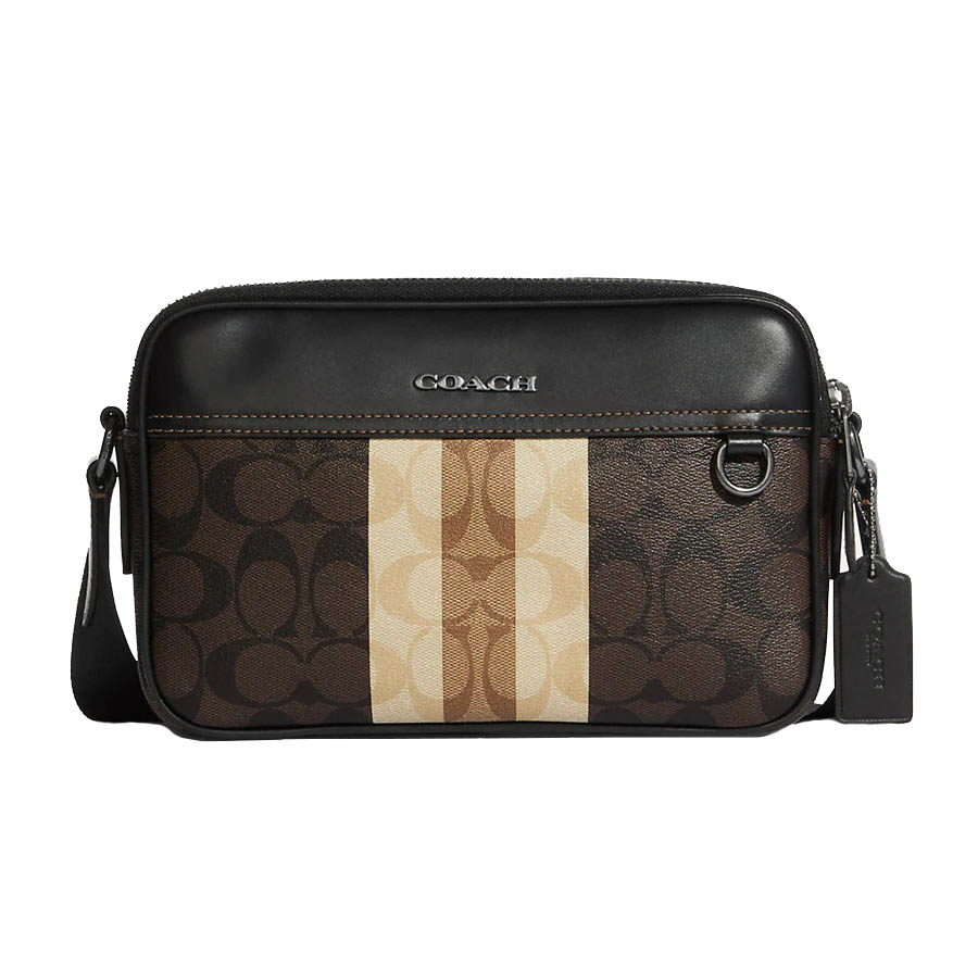 Túi Đeo Chéo Nam Coach  Graham Crossbody In Blocked Signature Canvas With Varsity Stripe C9965 Màu Nâu Đen