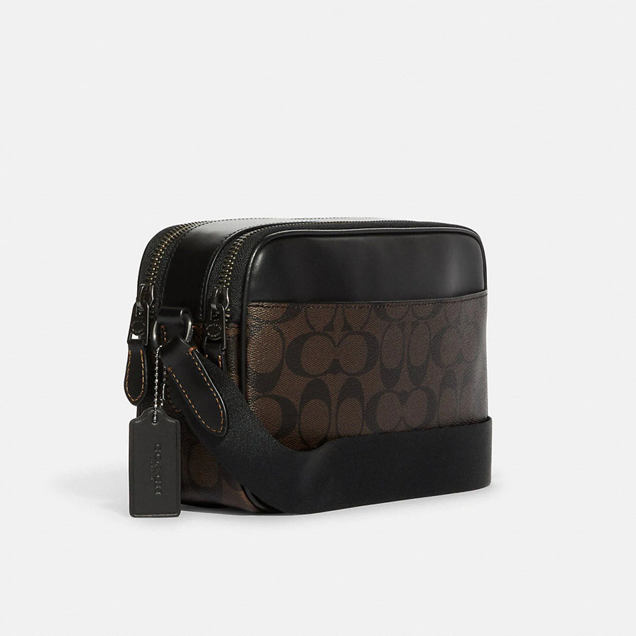 Túi Đeo Chéo Nam Coach  Graham Crossbody In Blocked Signature Canvas With Varsity Stripe C9965 Màu Nâu Đen