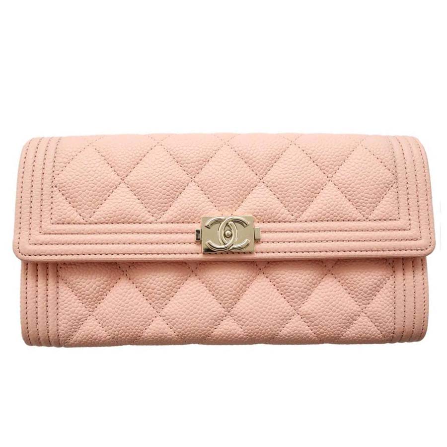 Ví Chanel Dáng Dài Boy Long Flap Wallet Pink A80286 Caviar Leather Màu Hồng
