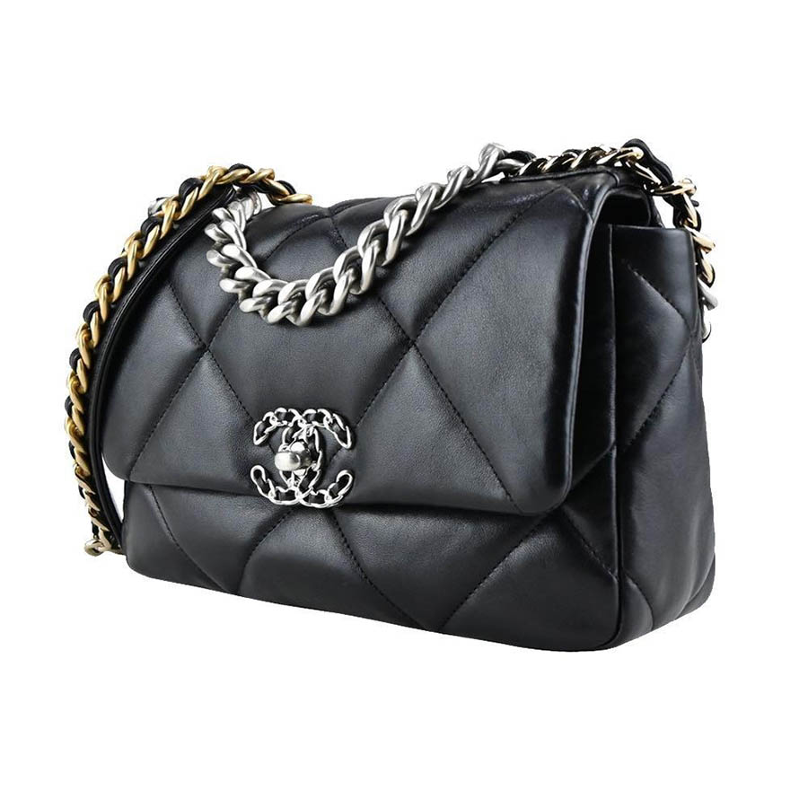 Túi Đeo Chéo Chanel 19 Series Classic Double C Logo Lambskin Silver Turn Buckle Màu Đen