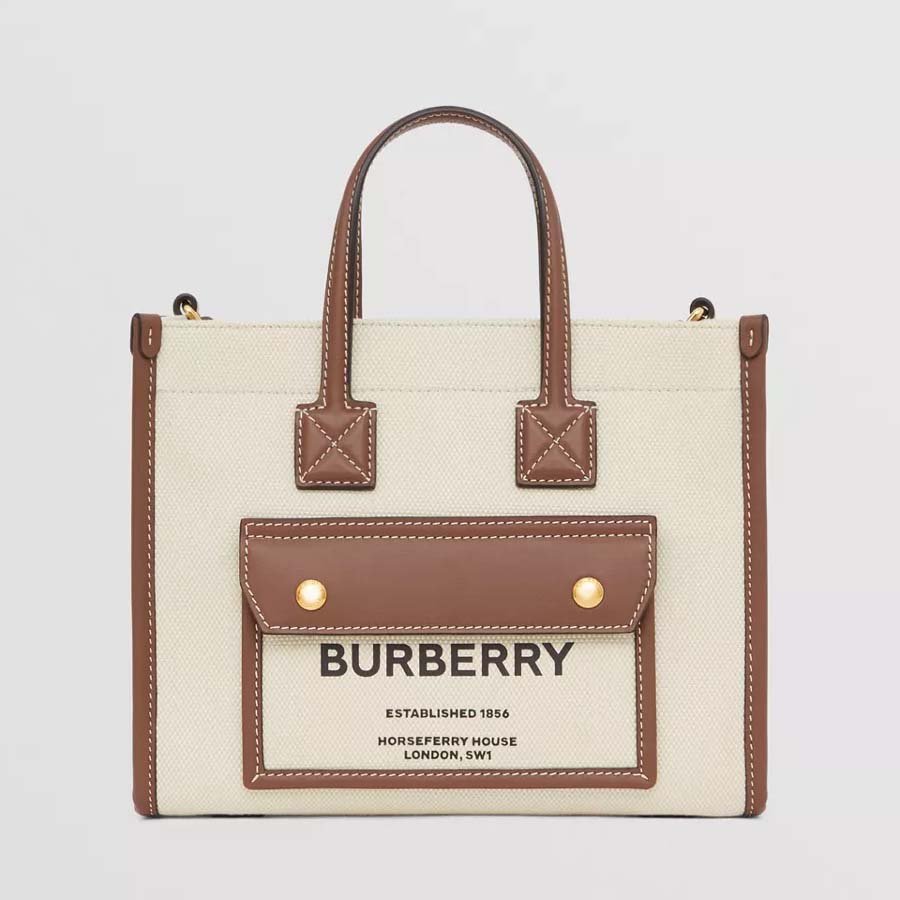 Túi Tote Burberry Mini Two-tone Canvas and Leather Freya Tote Màu Nâu