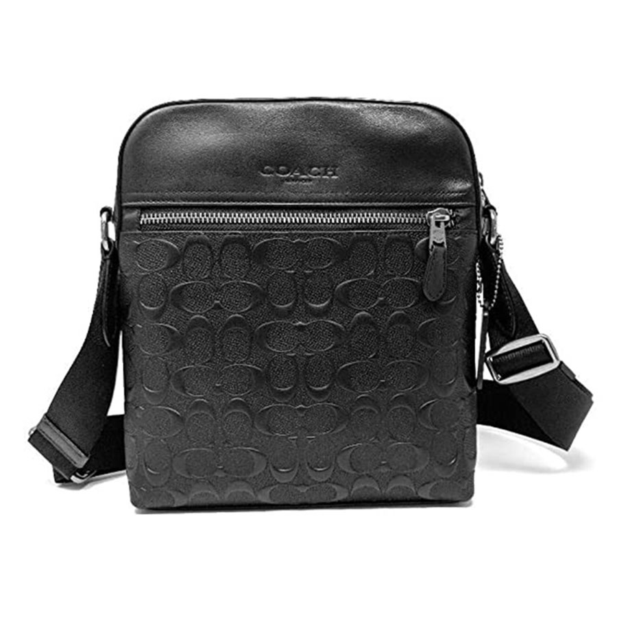 Túi Đeo Chéo Nam Coach Houston Flight Bag In Signature Leather Black 4009 Màu Đen Size 23