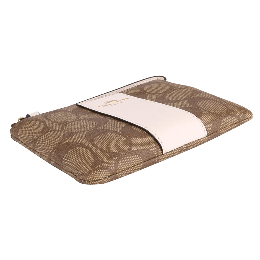Ví Coach Corner Zip Wristlet In Signature Canvas F58035 Màu Nâu Be