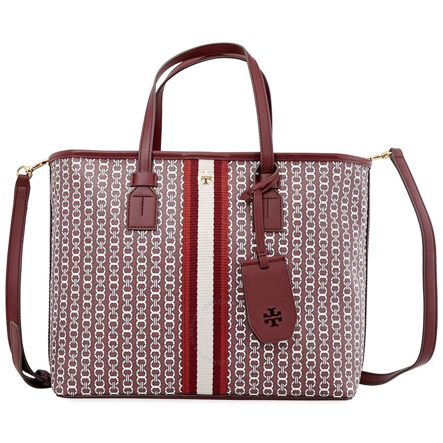 Túi Tote Tory Burch Gemini Link Canvas Small Tote- Royal Burgundy Gemini Link  Màu Đỏ
