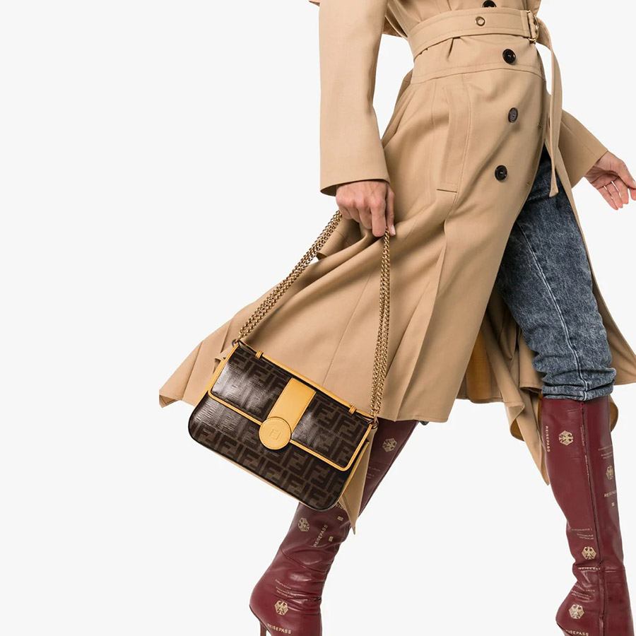 Túi Đeo Chéo Fendi Double F Logo Shoulder Bag Brown Màu Nâu