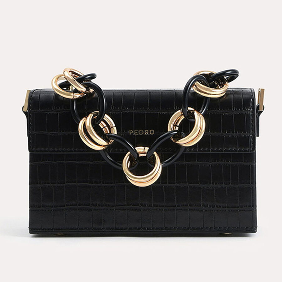 Túi Đeo Vai Pedro Croc-Effect Boxy Shoulder Bag PW2-75210105 Màu Đen