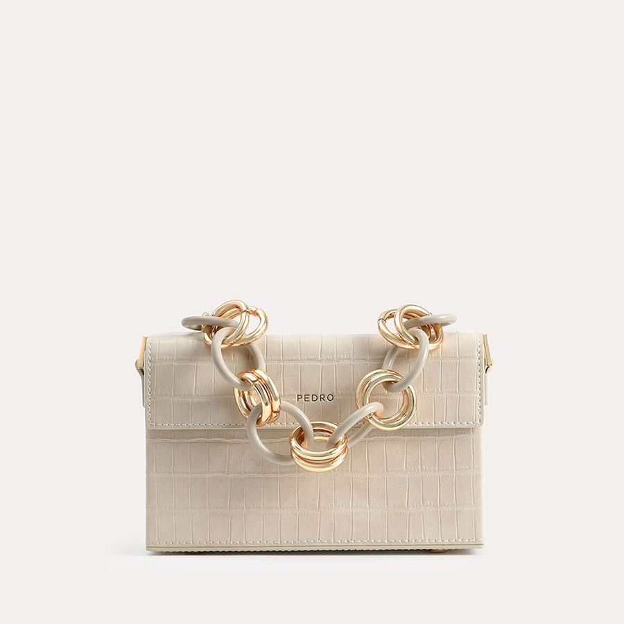 Túi Đeo Vai Pedro Croc-Effect Boxy Shoulder Bag PW2-75210105 Màu Trắng Kem