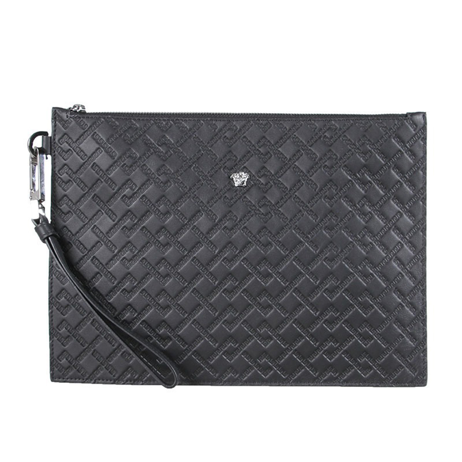 Ví Nam Versace First Line Silver Medusa Head Leather Clutch Large DP85102 DVBRF D41E Màu Đen