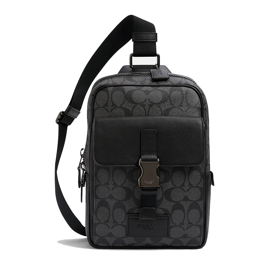 Túi Đeo Chéo Nam Coach Original Coach Track Pack In Colorblock Signature Canvas Men's Leather Crossbody Bag Màu Đen