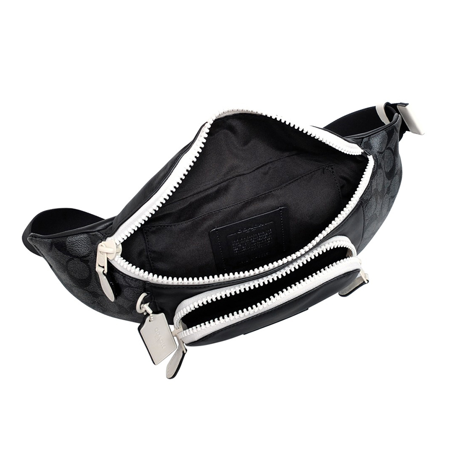 Túi Đeo Chéo Nam Coach C6651 Track Belt Bag In Signature Canvas In Charcoal Chalk Màu Đen Trắng