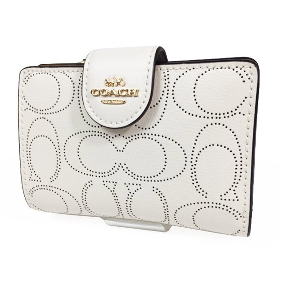 Ví Nữ Coach Medium Corner Zip Wallet In Signature Leather C4768 Màu Trắng