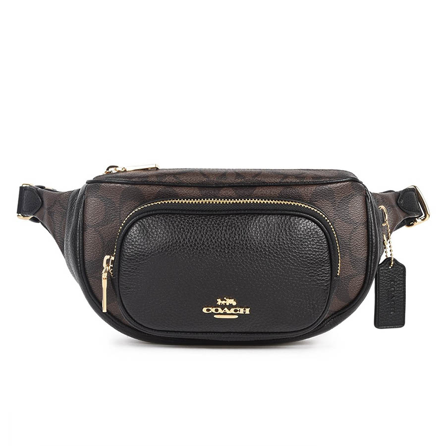 Túi Đeo Chéo Nam Coach Court Belt Bag In Signature Canvas 6548 Màu Nâu Đen