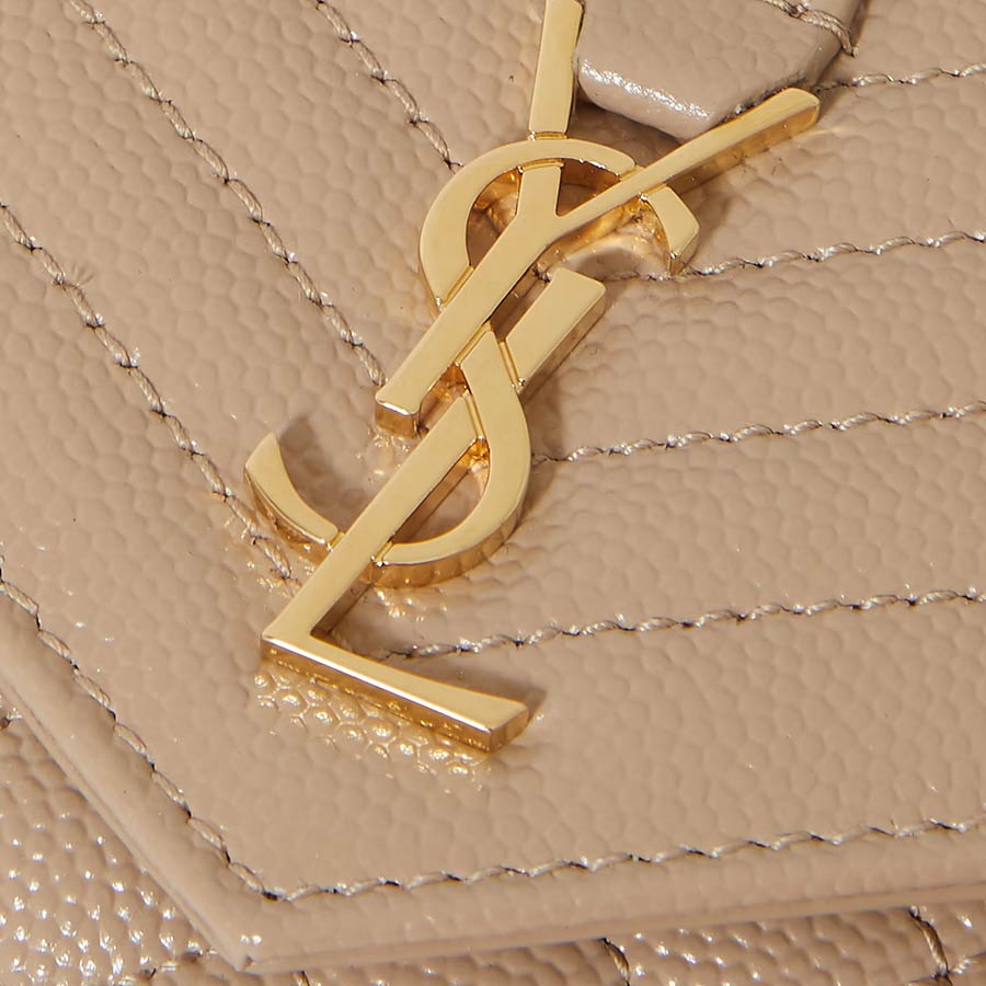 Ví Nữ Yves Saint Laurent YSL Envelope Quilted Textured-Leather Wallet Màu Beige