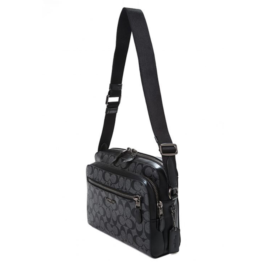 Túi Đeo Chéo Nam Coach West Camera Bag In Signature Canvas Màu Xám Đen