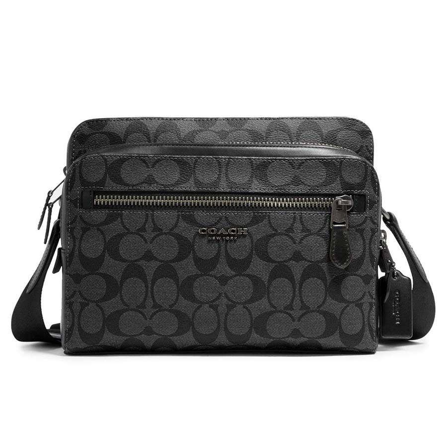 Túi Đeo Chéo Nam Coach West Camera Bag In Signature Canvas Màu Xám Đen