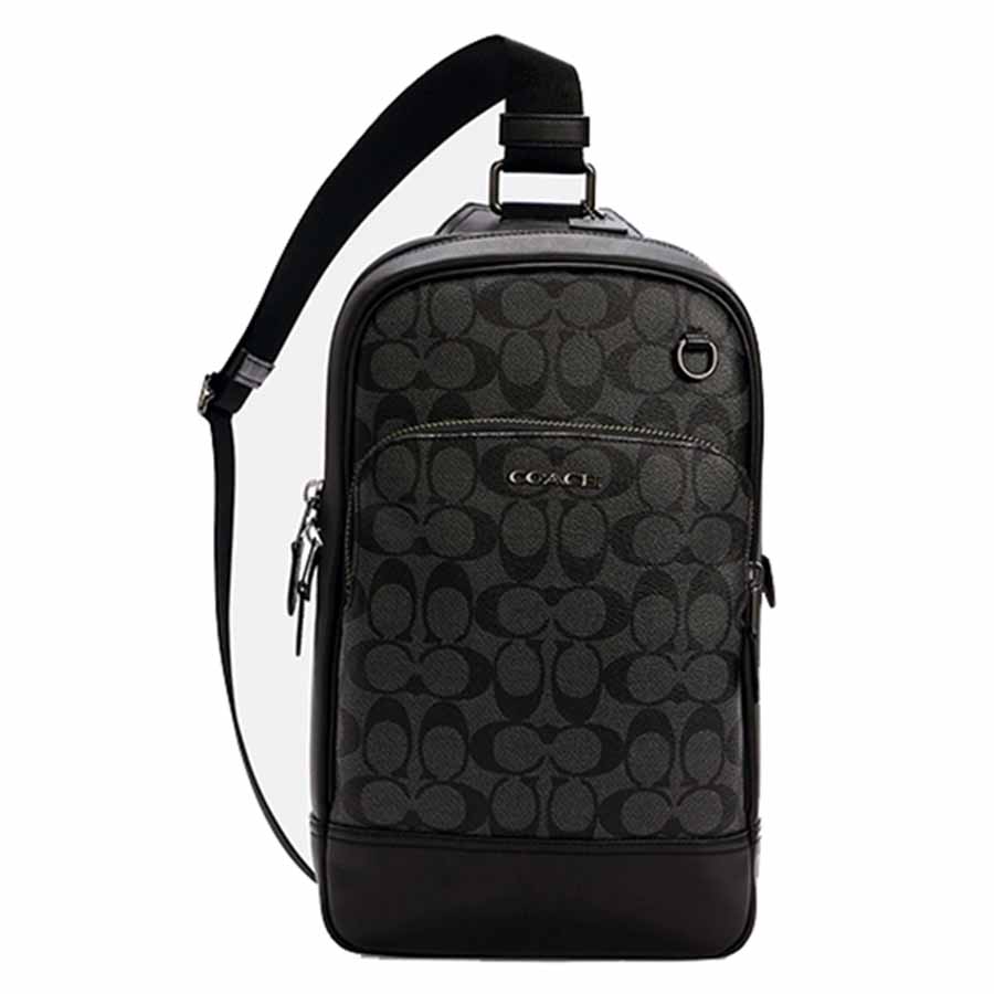 Túi Đeo Chéo Nam Coach Graham Pack In Signature Canvas C2932 Màu Đen Xám