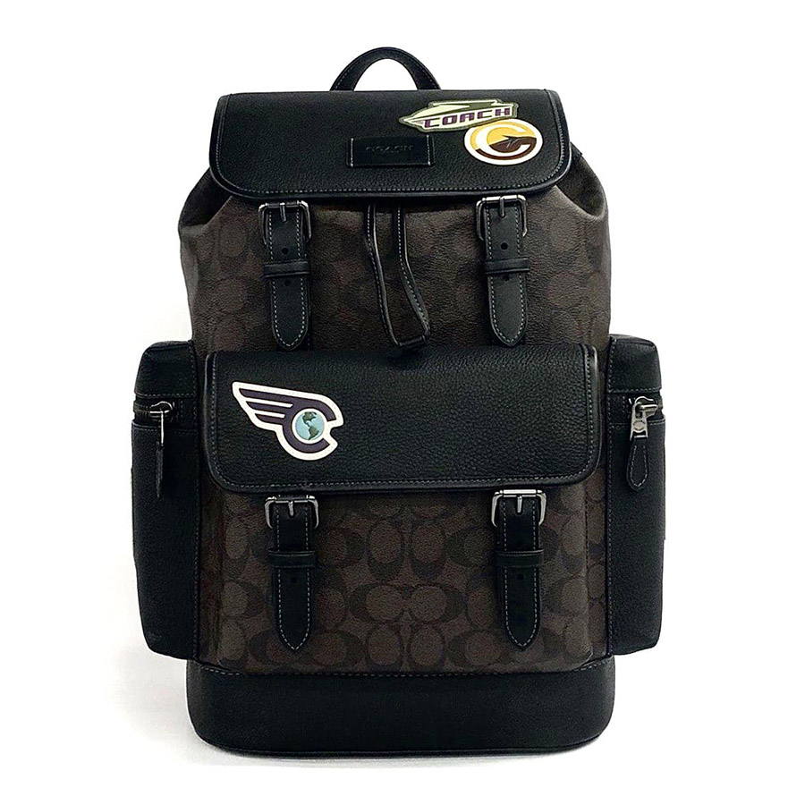 Balo Nam Coach Sprint Backpack In Signature Jacquard Sticker Travel Màu Nâu Đen
