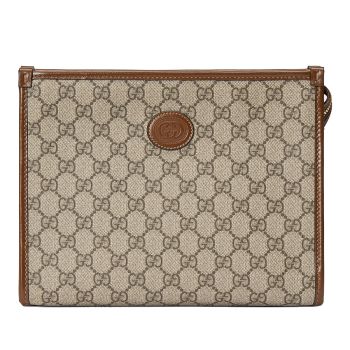 Túi Cầm Tay Nam Gucci Beauty Case With Interlocking G Màu Be Nâu