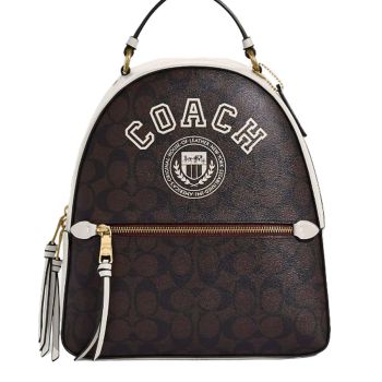 Balo Coach Jordyn Backpack In Signature Canvas With Varsity Motif Màu Nâu - Trắng