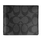 Ví Nam Coach Men's Compact Id Wallet In Signature Canvas F66551 Màu Xám