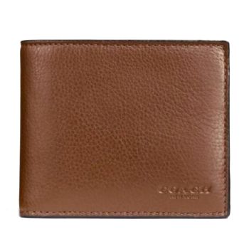 Ví Nam Coach Men Compact Id Wallet In Sport Calf Leather F74991 Dark Saddle Màu Nâu