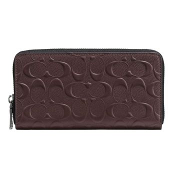 Ví Nam Coach Mens Accordion Zip Around Signature Crossgrain Wallet Leather In Mahogany Màu Nâu Size 18