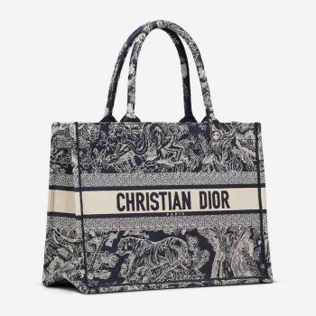 Túi Tote Dior Book Tote Blue Toile De Jouy Reverse Embroidery Medium Màu Xanh Blue